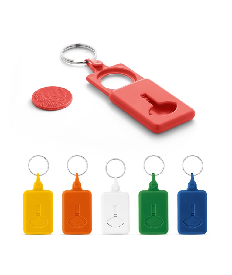 BUS. Coin-shaped keyring for supermarket trolley