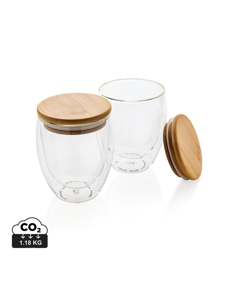 Double wall borosilicate glass with bamboo lid 250ml 2pc set