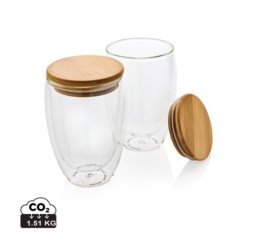 Double wall borosilicate glass with bamboo lid 350ml 2pc set