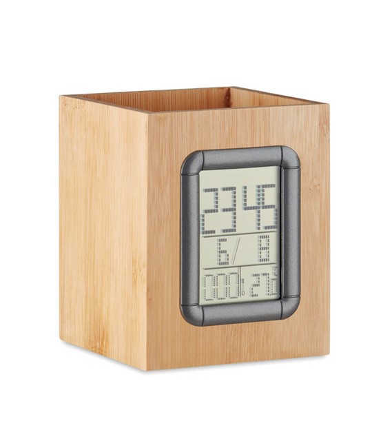 MANILA - Bamboo pen holder and LCD clock