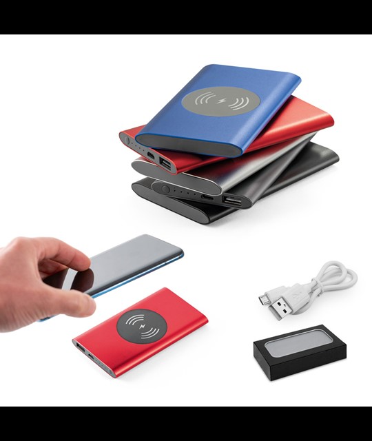 CASSINI. Power bank 4.000 mAh with 5W wireless charger in recycled aluminium (100% rAL)