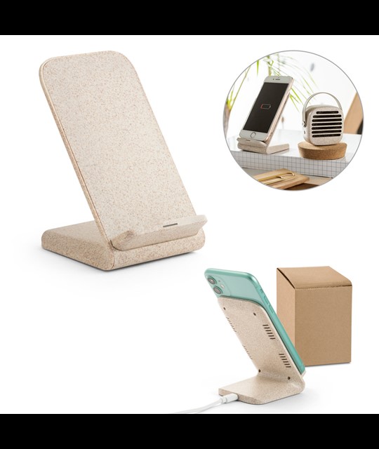 ENGLERT. Smartphone holder with 15W superfast wireless charger in recycled ABS (100% rABS) and bamboo