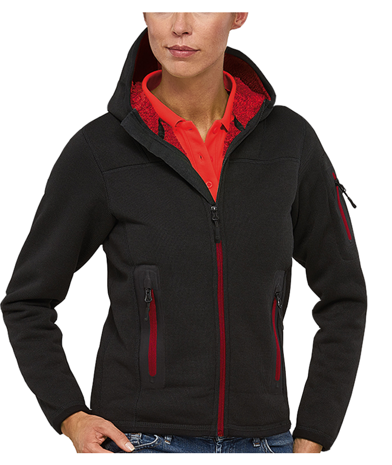 TECHNICAL KNIT BONDED FEMALE TEDDY FLEECE WITH AN INTEGRATED HOOD