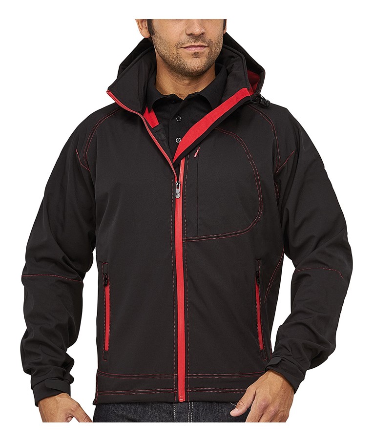 OUTLOOK - STRETCH SOFTSHELL TWO-TONE MALE JACKET WITH A DETACHABLE HOOD