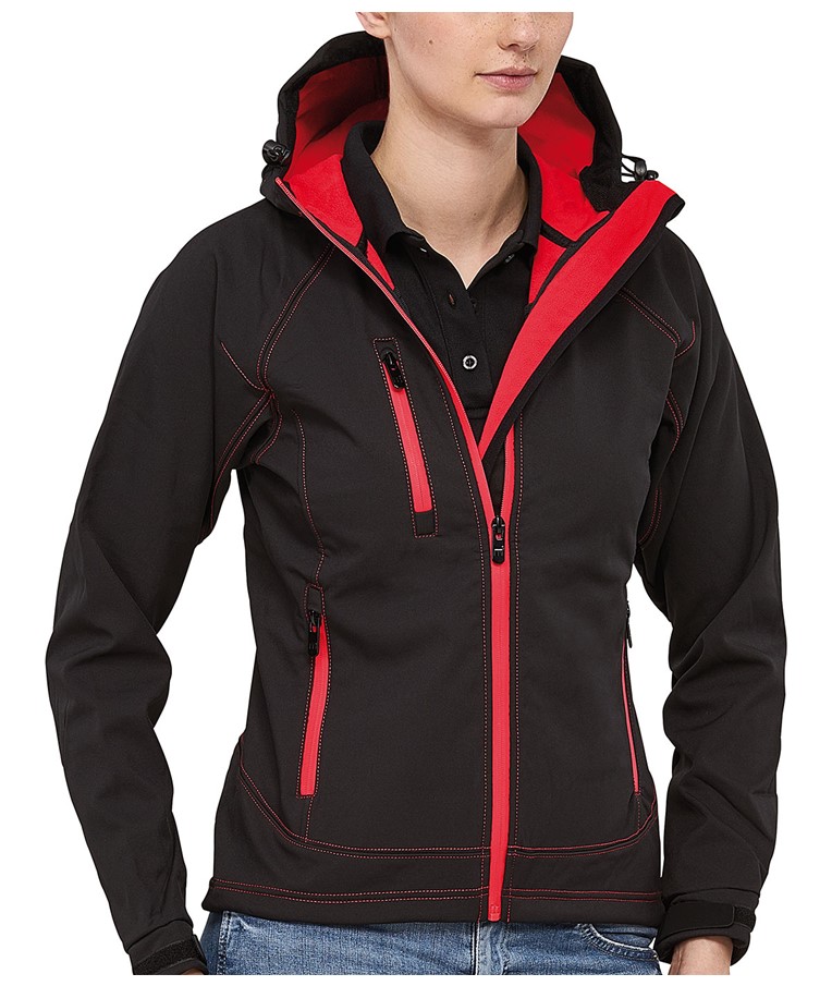 OUTLOOK - STRETCH SOFTSHELL TWO-TONE FEMALE JACKET WITH A DETACHABLE HOOD