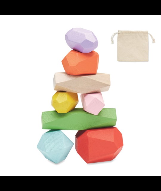 DOLMEN - 8 stacking wood rocks in pouch