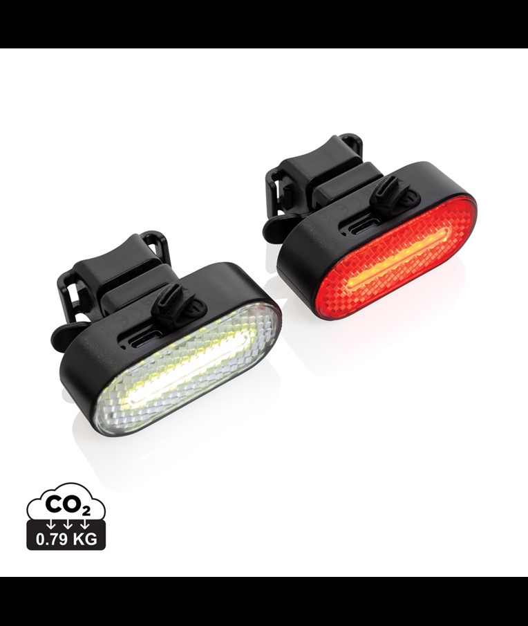 Lumino RCS recycled plastic USB re-chargeable bike light set