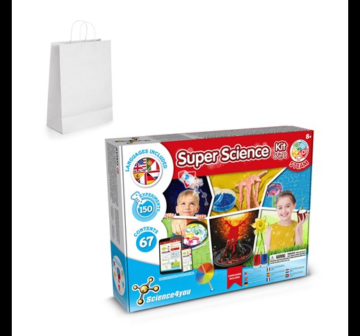 6 in 1 Super Science Kit II. Educational kit supplied with a kraft paper gift bag (100 g/m²)