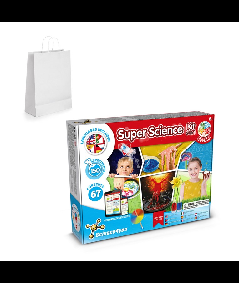 6 in 1 Super Science Kit II. Educational kit supplied with a kraft paper gift bag (100 g/m²)