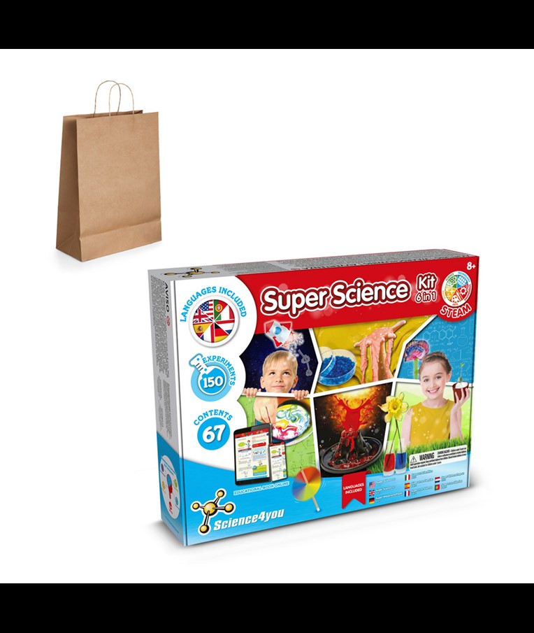 6 in 1 Super Science Kit III. Educational kit supplied with a kraft paper gift bag (115 g/m²)
