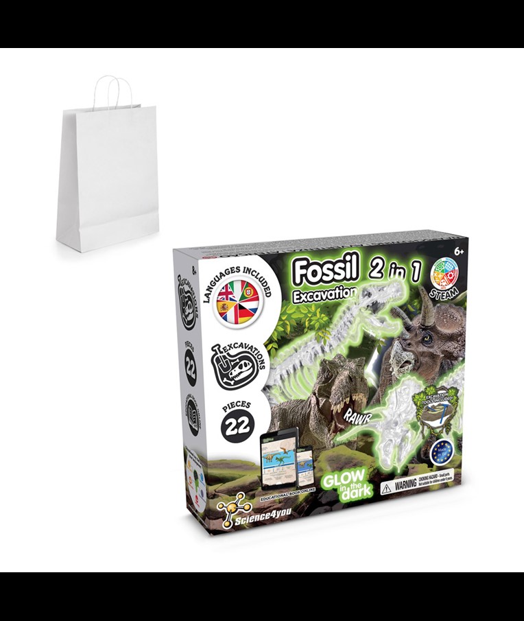 2 in 1 Fossil Excavation Kit II. Educational game supplied with a kraft paper gift bag (90 g/m²)