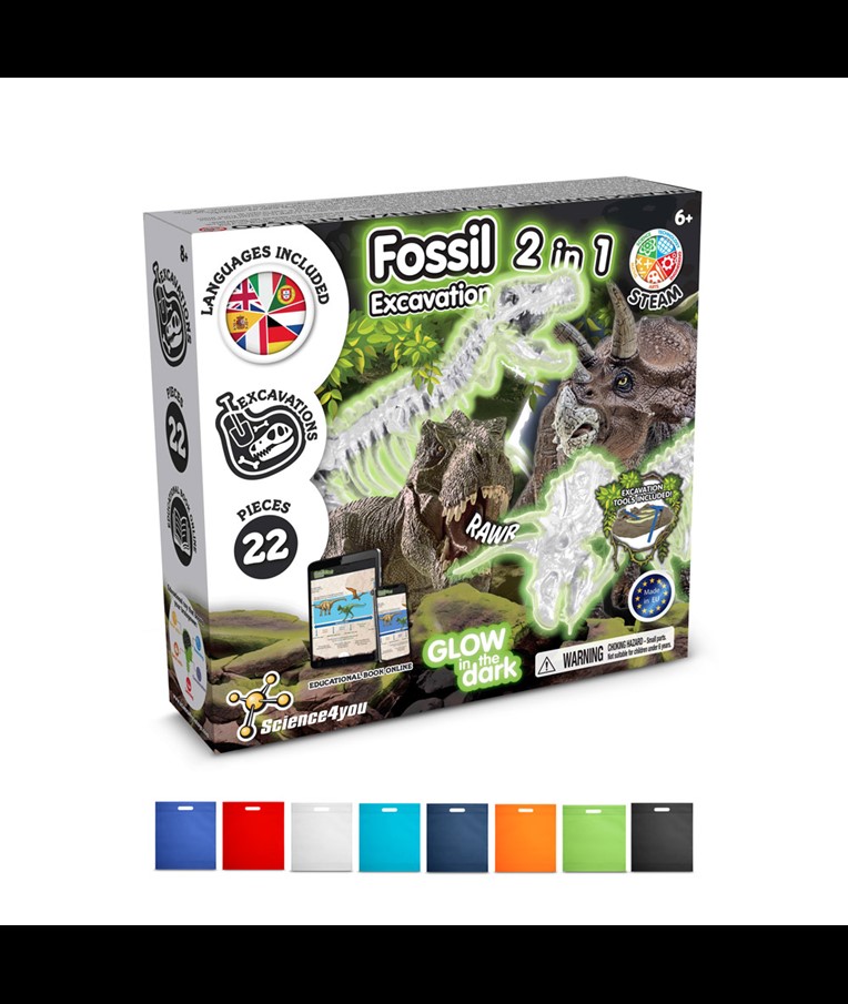 2 in 1 Fossil Excavation Kit IV. Educational game supplied with a non-woven gift bag (80 g/m²)