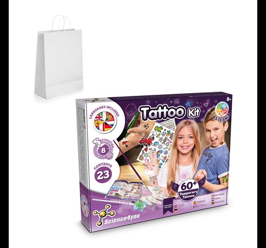 Tattoo Factory Kit II. Educational game supplied with a kraft paper gift bag (100 g/m²)