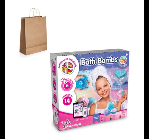 Bath Bombs Kit III. Educational toy supplied with a kraft paper gift bag (115 g/m²)