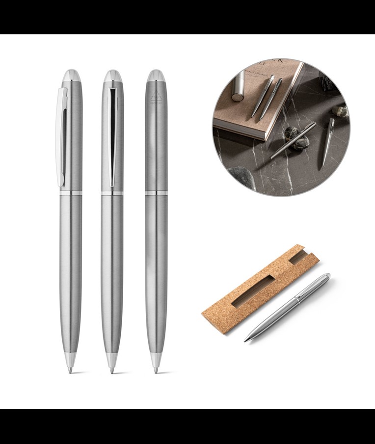 CHRIS. Ballpoint pen with stainless steel body (53% rSS) with clip