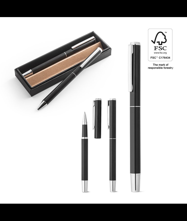 LEAH. Roller and ballpoint pen set in aluminium 94% rAL) with clip