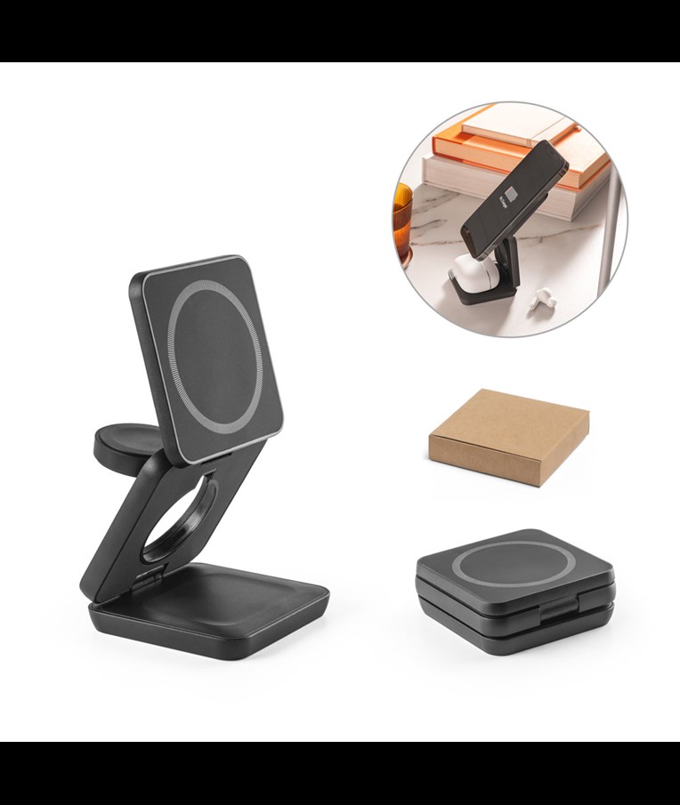 BROGLIE. Super fast 15W 3-in-1 magnetic wireless charger in recycled ABS (100% rABS)