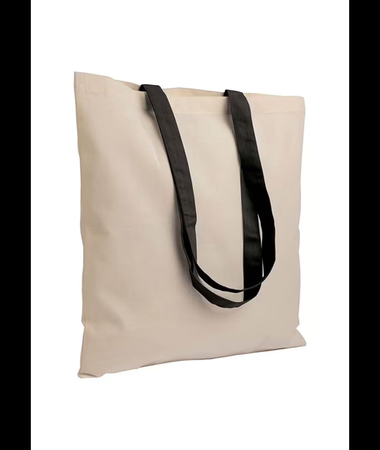 Norcia - 135 g/m2 natural cotton shopping bag with coloured long handles