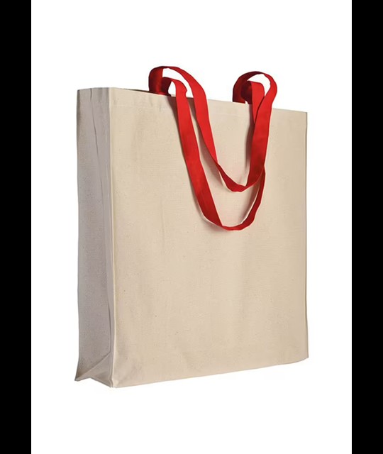 Erice 220 - 220 g/m2 natural cotton shopping bag with coloured long handles