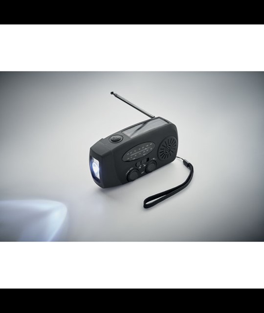 Portable AM/FM radio made of ABS plastic with LED flashlight