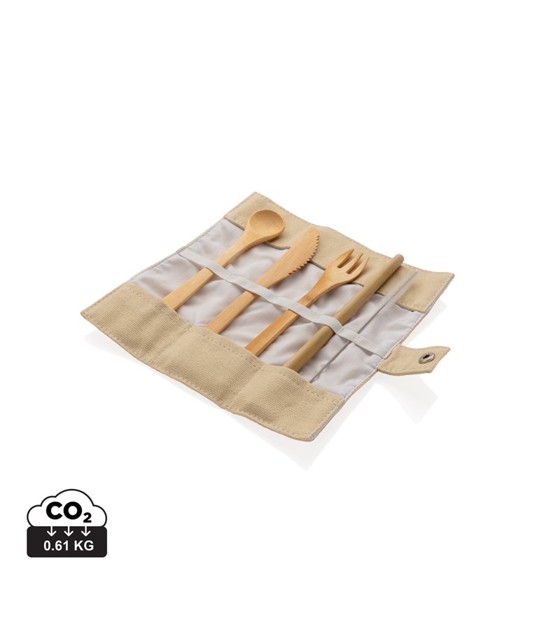 Reusable bamboo travel cutlery set