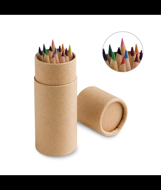 CYLINDER. Pencil box with 12 coloured pencils