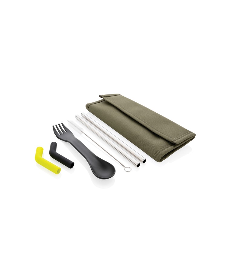 Tierra 2pcs straw and cutlery set in pouch