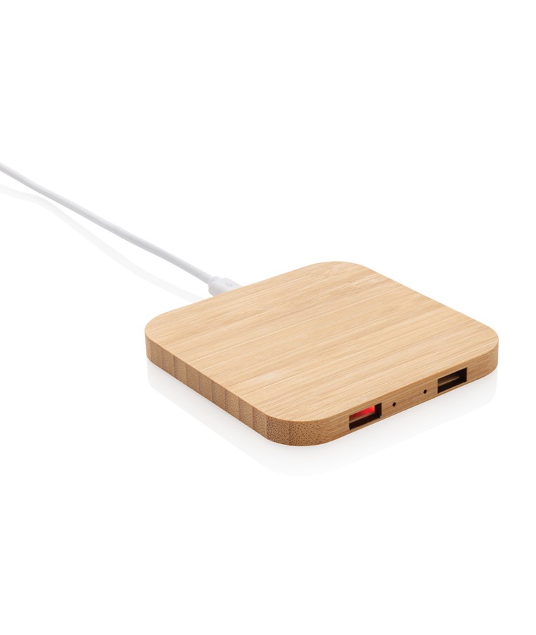 Bamboo 5W wireless charger with USB ports