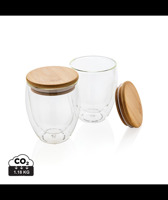 Double wall borosilicate glass with bamboo lid 250ml 2pc set