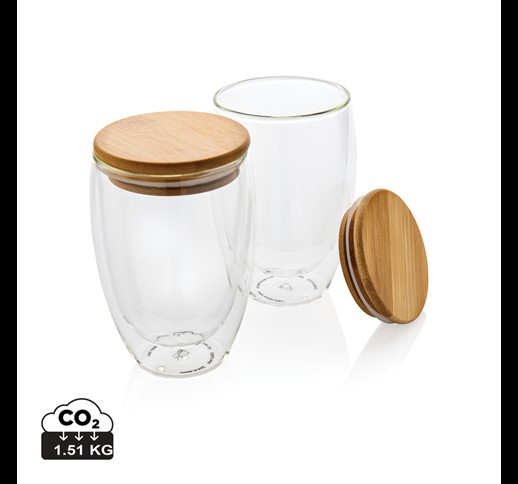 Double wall borosilicate glass with bamboo lid 350ml 2pc set