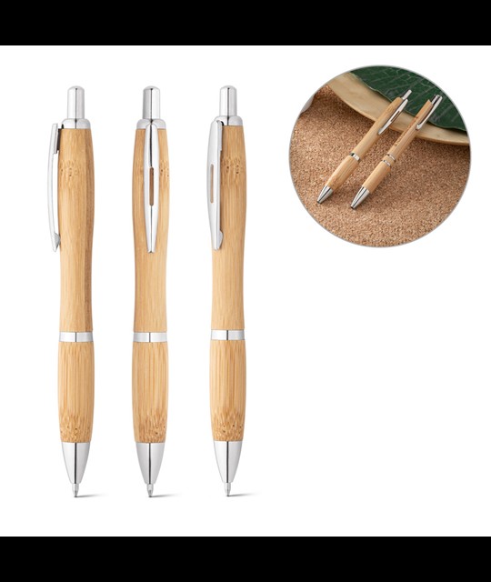 NICOLE. Bamboo ball pen with clip and metal trim
