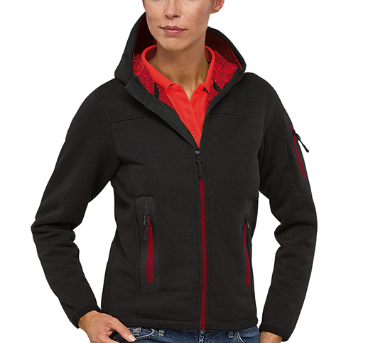 TECHNICAL KNIT BONDED FEMALE TEDDY FLEECE WITH AN INTEGRATED HOOD