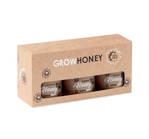 Beebee set - Izbor treh vrst medu z leseno palčko za med