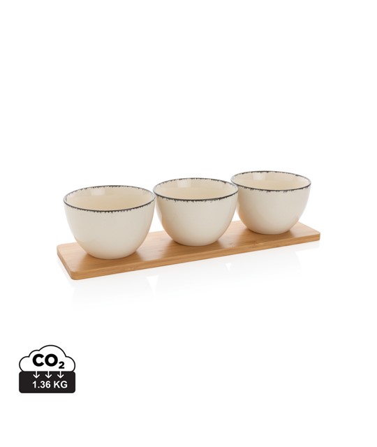 Ukiyo 3pc serving bowl set with bamboo tray