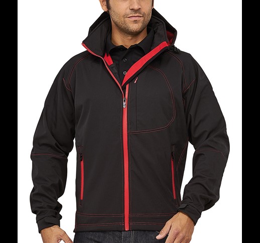 OUTLOOK - STRETCH SOFTSHELL TWO-TONE MALE JACKET WITH A DETACHABLE HOOD