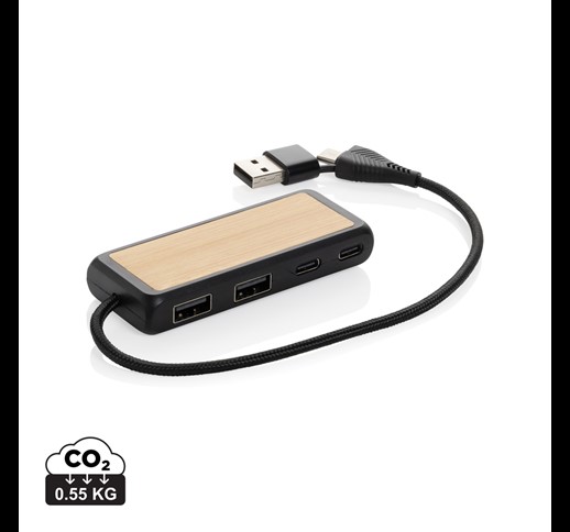 Zvezdišče USB z dvojnim vhodom Link RCS iz reciklirane plastike in bambusa