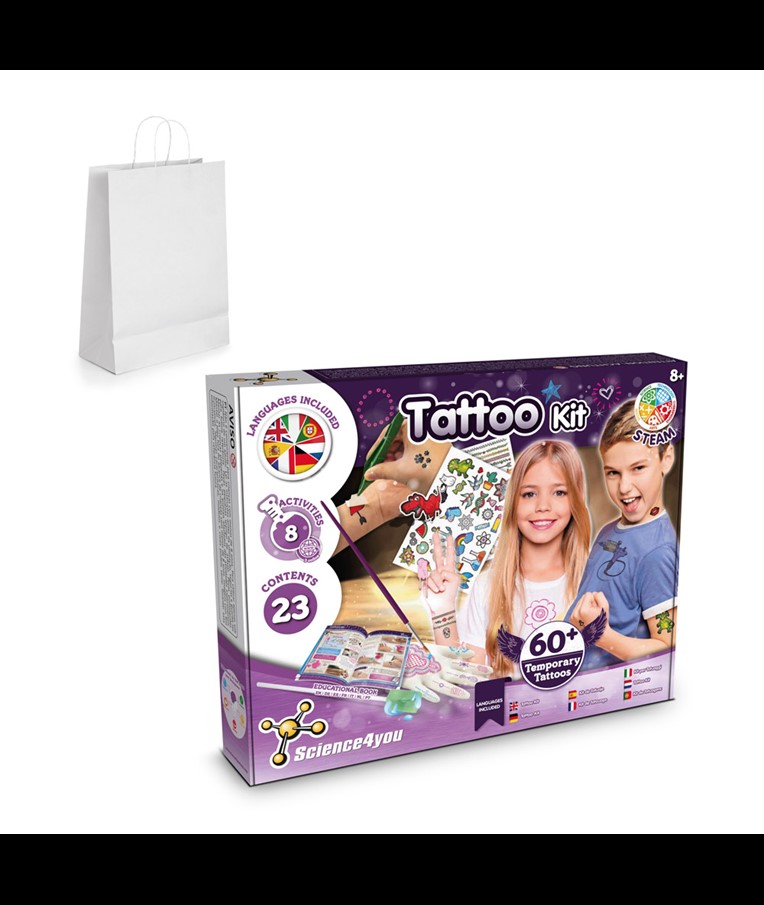 Tattoo Factory Kit II. Educational game supplied with a kraft paper gift bag (100 g/m²)