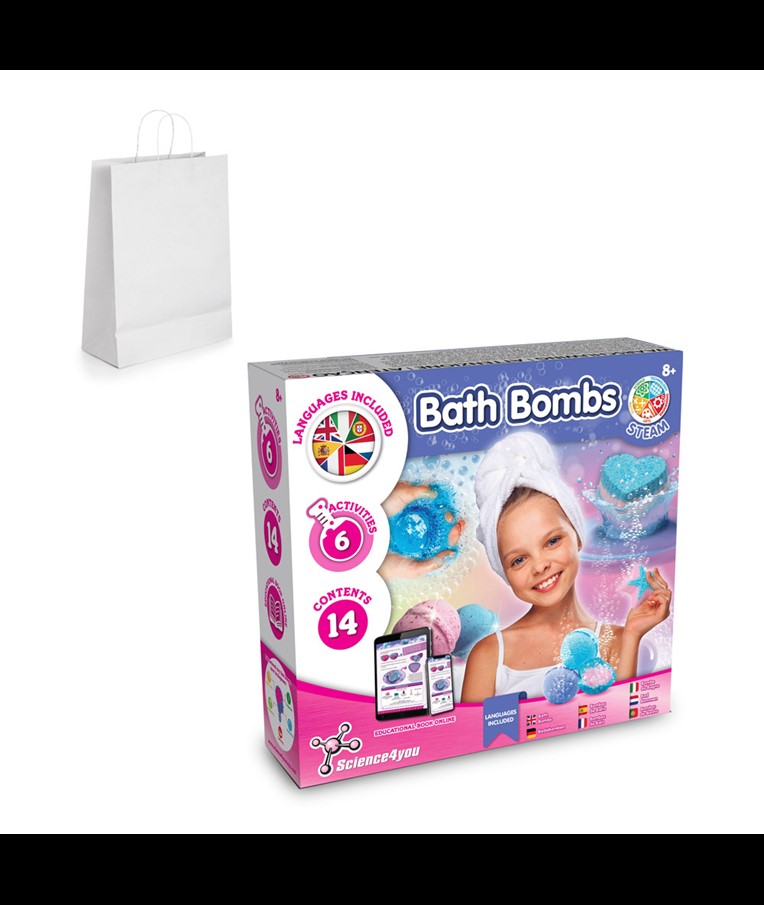 Bath Bombs Kit II. Educational toy supplied with a kraft paper gift bag (90 g/m²)