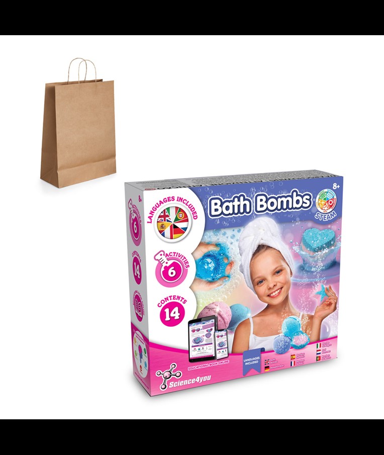 Bath Bombs Kit III. Educational toy supplied with a kraft paper gift bag (115 g/m²)