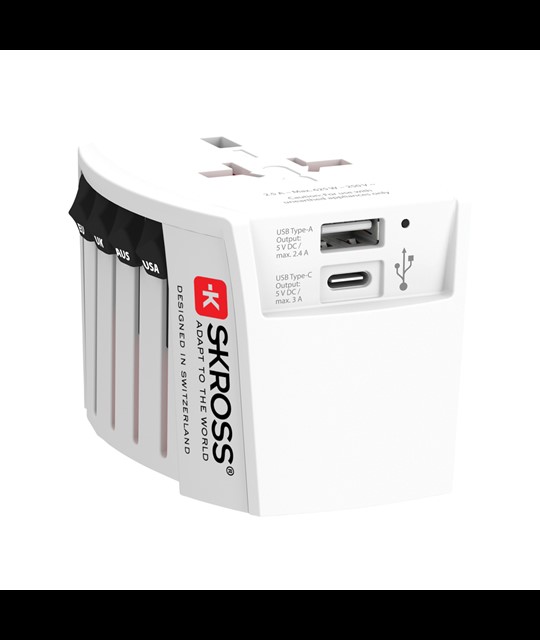 SKROSS World Travel Adapter MUV 2-polni z USB A in C