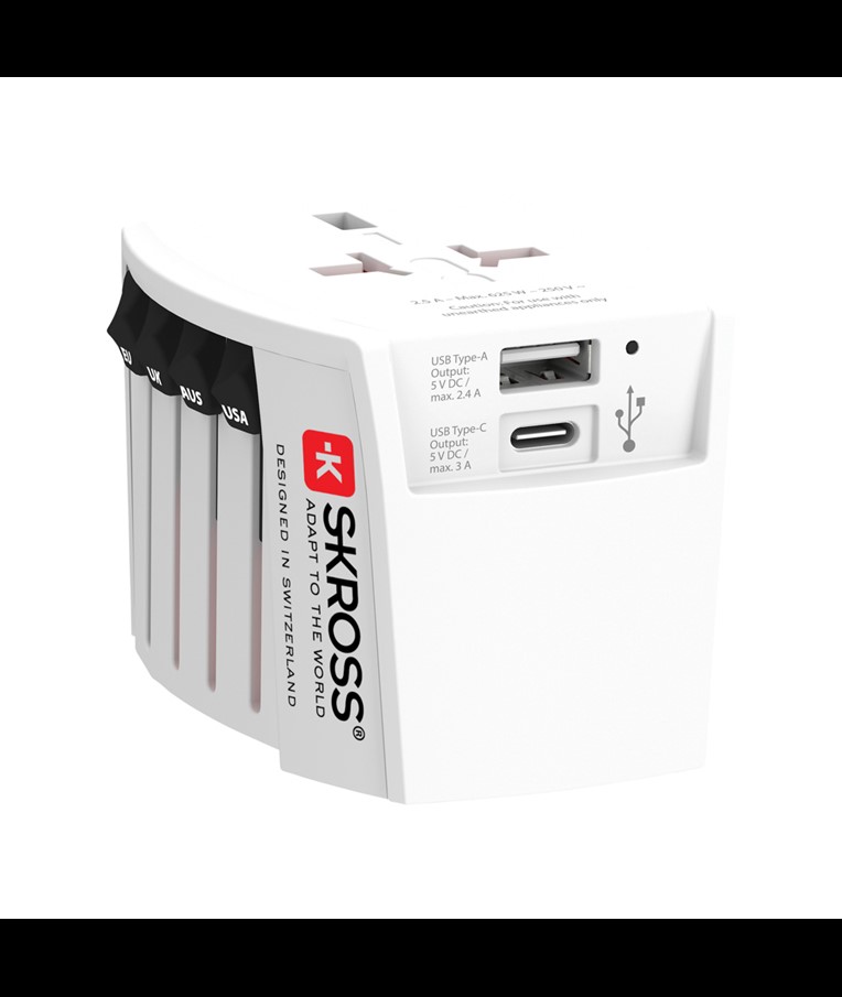 SKROSS World Travel Adapter MUV 2-polni z USB A in C