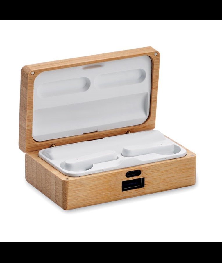 OREBAM - TWS earbuds in bamboo case
